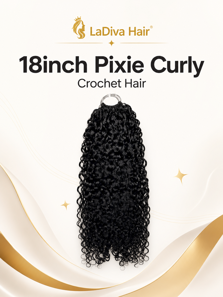 Pixie Curly Crochet Hair Indian Remy Human Hair Natural Black Color 18Inch