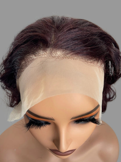Short Pixie Curly Lace Front Wig | Wine Red(LS018)