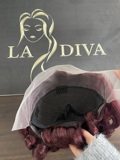 Urgundy Short Lace Front Wig – Curly(LS019)