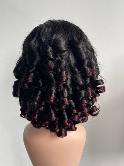 Ladiva Wigs MS170 burgundy ombre ringlet curl wig back view