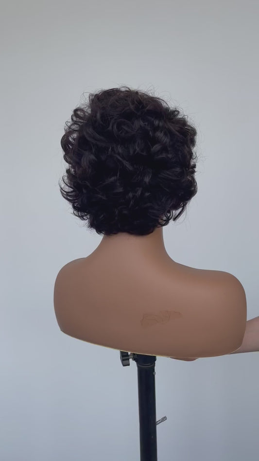 Short Curly Lace Front Wig | Natural Black (LS018)