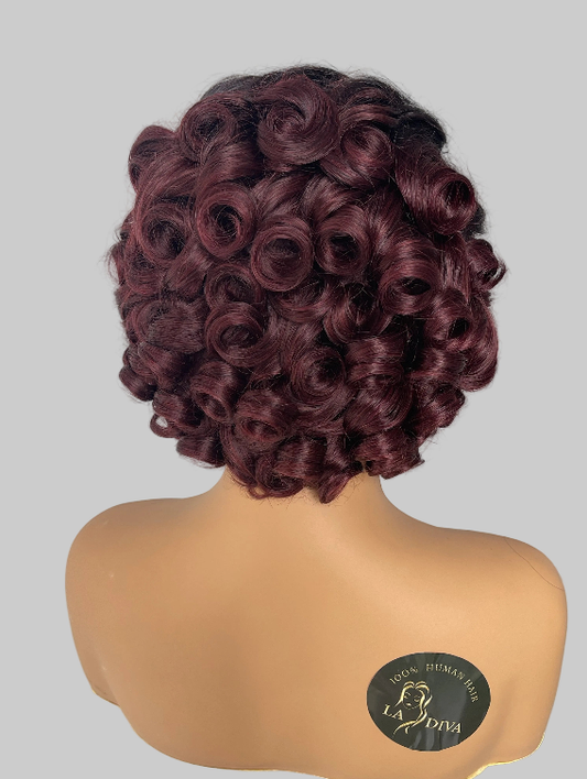Ombre Burgundy Short Lace Front Wig – Curly(LS019)