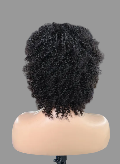 Short Tight Curly Human Hair Wig | Natural Black (JZ233)