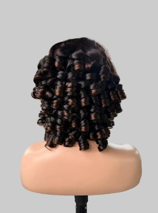 Dark Brown Highlight Bouncy Ringlet Curl Wig(MS170)