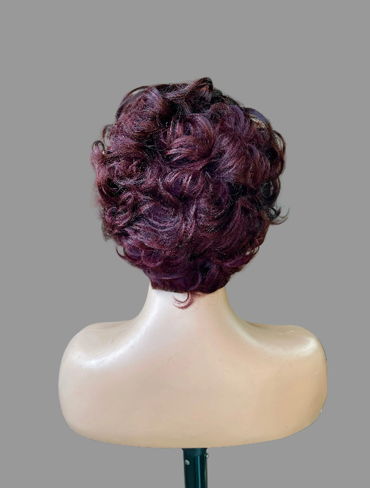 Short Pixie Curly Lace Front Wig | Wine Red(LS018)